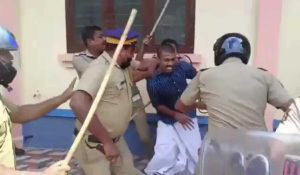 Kerala Students' Union activist who attempted to damage the NEET exam centre at Ayoor in Kollam as part of the protest on Tuesday, 19 July. (KB Jayachandran)