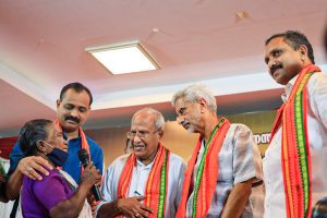 S Jaishankar with O Rajagopal and K Surendran in Thiruvananthapuram
