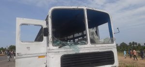 Protesters damaged a police van during the violence in the school.