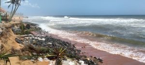 An angry sea making advances at Vizhinjam in Thiruvanathapuram. Fishing activities have been banned in the state. (KB Jayachandran)