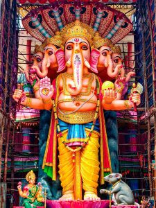 A 50-foot-tall Lod Ganesha idol installed at Lord Ganesha idol installed at Khairatabad in Hyderabad. 