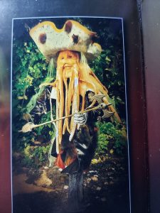 Dressed as a character from the film franchise Pirates of the Caribbean 