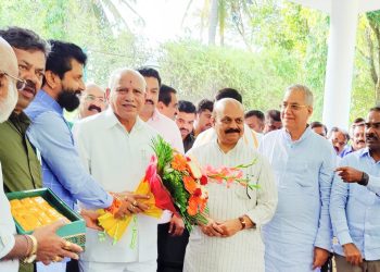 BS Yediyurappa being congratulated by BJP leaders after his elevation to party's central parliamentary board. (Supplied)