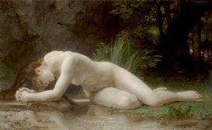 Painting of a female lying on the grass — titled Byblis —by the great 19th-century French painter William Adolphe Bouguereau. (Supplied)