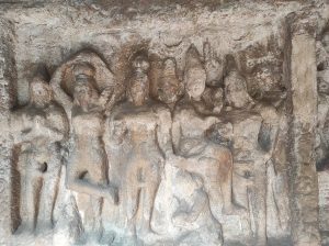 Historical sculptures on the walls of the Vaikunta Perumal temple, Kanchipuram 