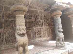 Historical sculptures on the walls of the Vaikunta Perumal temple, Kanchipuram