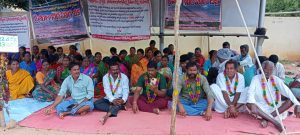 Charlagudem project oustees in a dharna at Marriguda MRO office. (South First)
