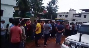 Scenes outside Riyaz's house on Thursday