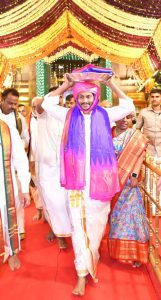 Jagan Mohan Reddy at Tirumala on Tuesday offering silk clothes to Lord Venkateshwara. (twitter: CMO Andhra Pradesh)