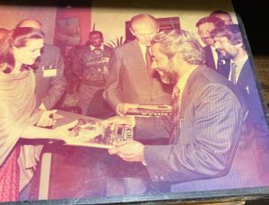 Sonia Gandhi and World Wildlife Fund patron Prince Philip receiving a copy each of 'NC Hills: The Enchanting Land and the Bird Mystery of Jatinga' (1994, Konark) from KPR Nair and author Dushyant Parasher, respectively