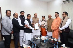 BJP Karnataka leaders meeting then Home Minister Rajnath Singh demanding NIA investigation in Mesta case in December 2017. (Twitter: Nalin Kumar Kateel BJP)