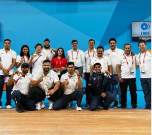 Gururaja Poojary with Indian weightlifting contingent
