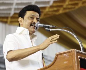 MK Stalin at the DMK meeting on Sunday, 9 October, 2022, where he was elected party president unopposed. (Supplied)