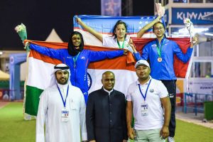 Mubssina Mohammed with the winners and organisers at the Kuwait event. (Supplied)