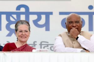 Newly elected AICC President Mallikarjun Kharge with Sonia Gandhi on Wednesday, (Twitter: @kharge)
