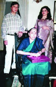 The author Nafeesa Fazal and her husband Hassan Fazal with her godmother and politician Margaret Alva at their residence in Bangalore in 1999 (Supplied)
