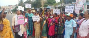 Domestic workers and unions at Bharat Jodo Yatra in Hyderabad. 