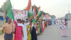 Domestic workers and unions at Bharat Jodo Yatra in Hyderabad. 