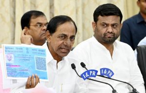 Telangana Chief Minister and TRS chief K Chandradhekar Rao, at a press conference in Hyderabad on Thursday, 3 November, 2022, shows "evidence" of people involved in the "cash for MLAs" case being linked directly to the BJP. (Supplied)