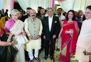 Nafees Fazal with current Karnataka Chief Minister Basavaraj Bommai (secondfrom left), former chief minister SM Krishna (centre), his wife Prema and former minister RV Deshpande’s son Prasad (right) at Deshpande’s golden wedding anniversary celebrations in Bengaluru in 2022 