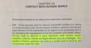The section pertaining to interviews and visits according to the Model Prison Manual prepared by the Bureau of Police R&D MHA GOI